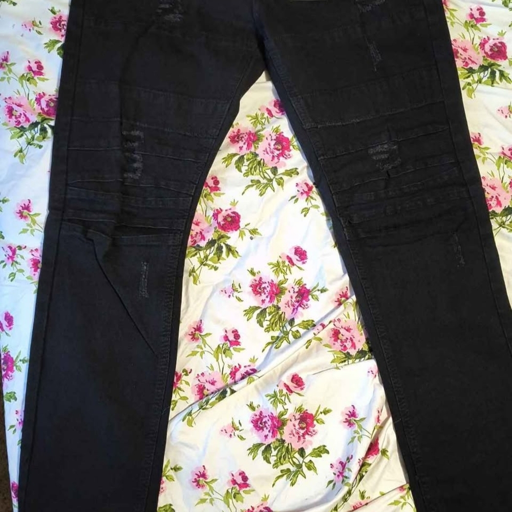Brand New Opes Black Distressed Moto Skinny Jeans